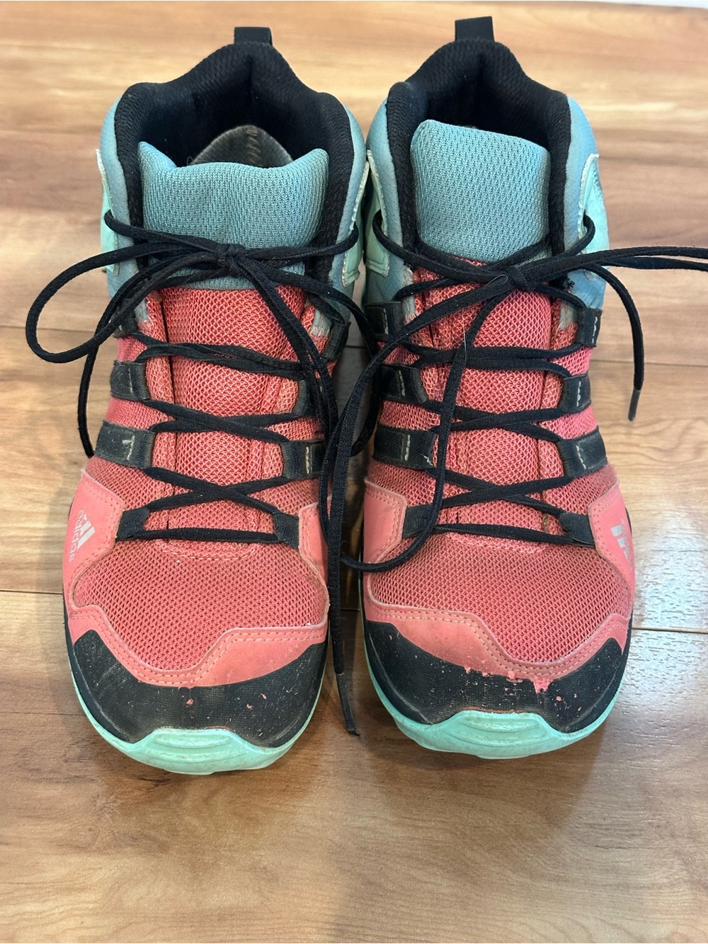 adidas Terrex Climaproof Mid Hiking Shoes Kids 3.5 Coral Mint Trail Sneakers - Picture 3 of 7